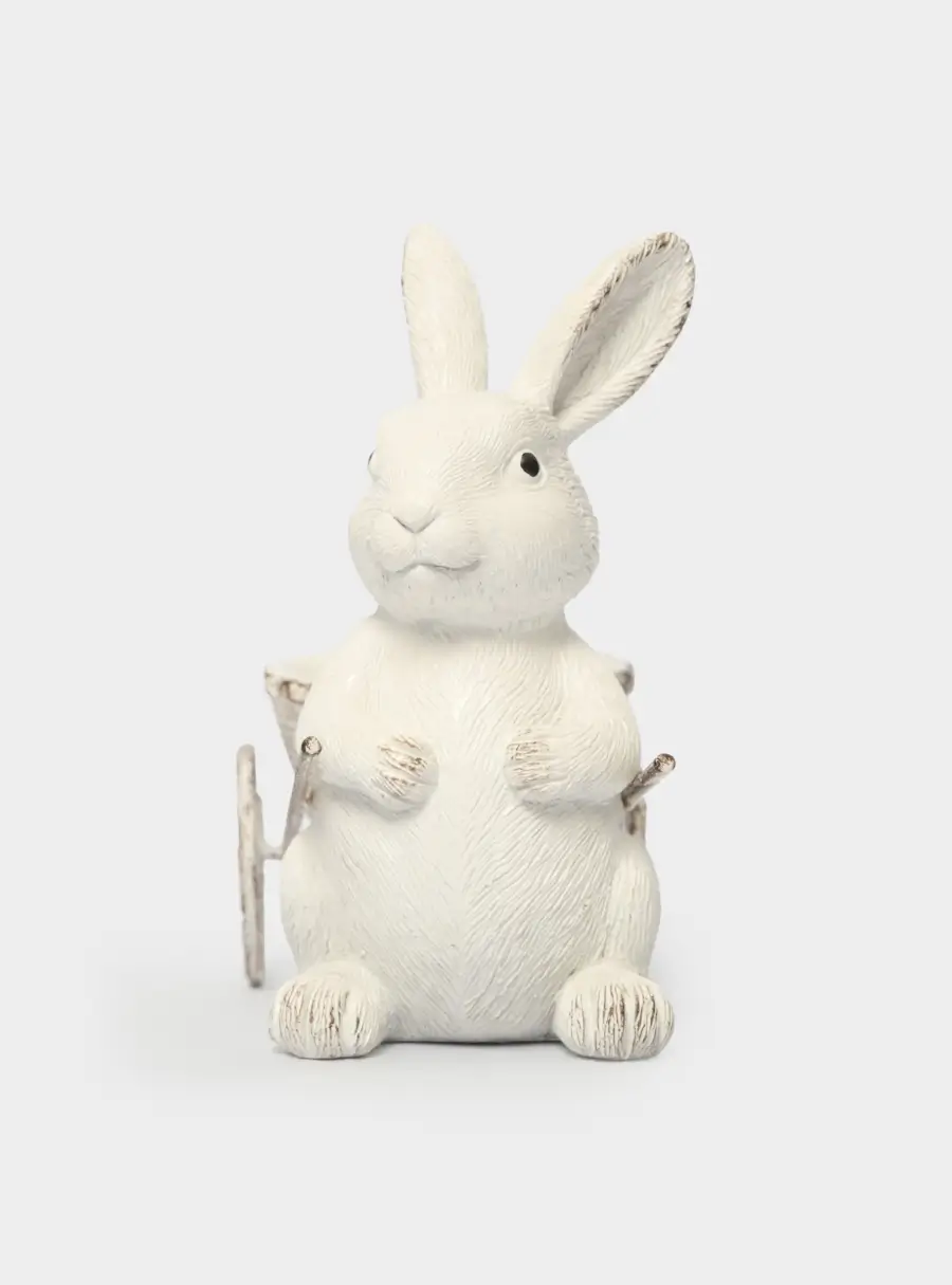 Подставка для яйца, 12 см, полирезин, молочная, Кролик с тележкой, Easter ,image-1