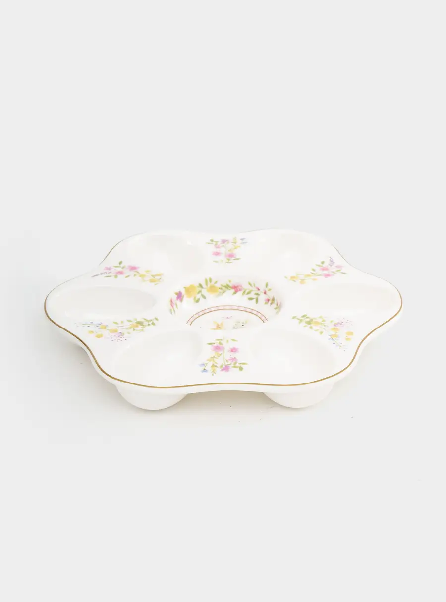 Блюдо для яиц, 21 см, 6 отд, фарфор P, белое, Кролики и цветы, Happy Easter ,image-1