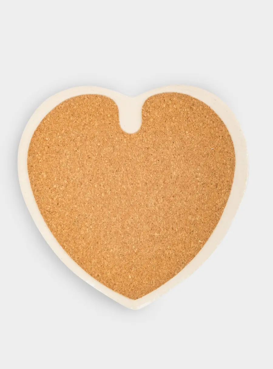 Подставка под кружку, 13х9 см, керамика/пробка, сердце, белая, Надпись ,image-3