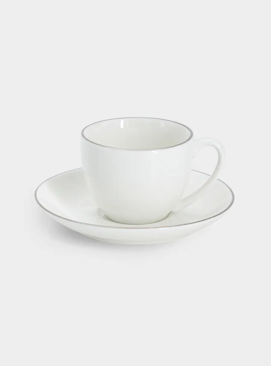Пара кофейная, 1 перс, 2 пр, 90 мл, фарфор P, белая, с серебристым кантом, White Platinum ,image-0