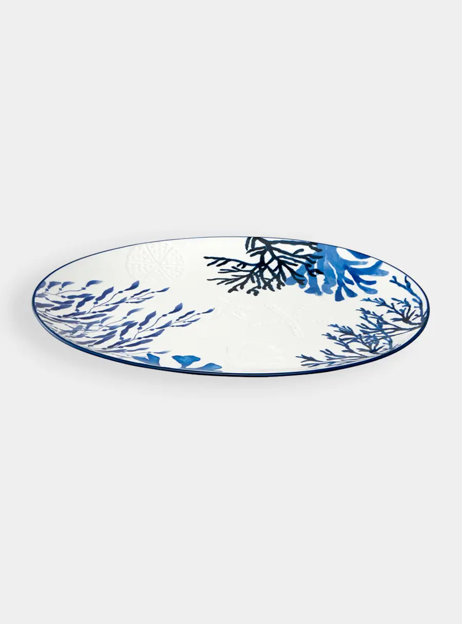 Блюдо, 40х30 см, керамика К, белое, овальное, Синие кораллы, Blue Coral ,image-1