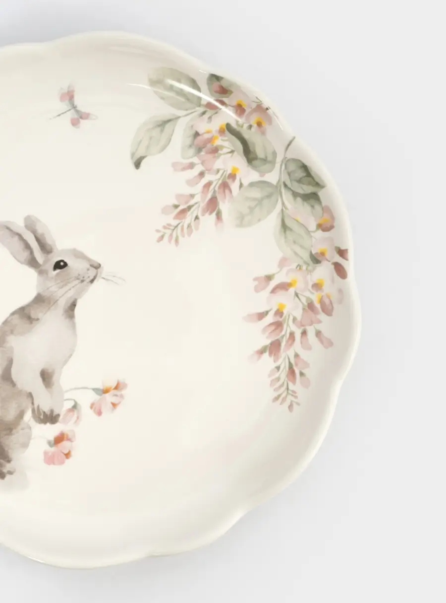 Тарелка обеденная, 25 см, керамика, белая, Кролик с цветами, Flower Rabbit ,image-2