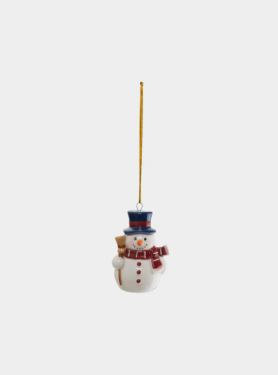 Игрушка елочная, 6 см, фарфор P, Снеговик в шляпе и шарфе, New Year, image-4