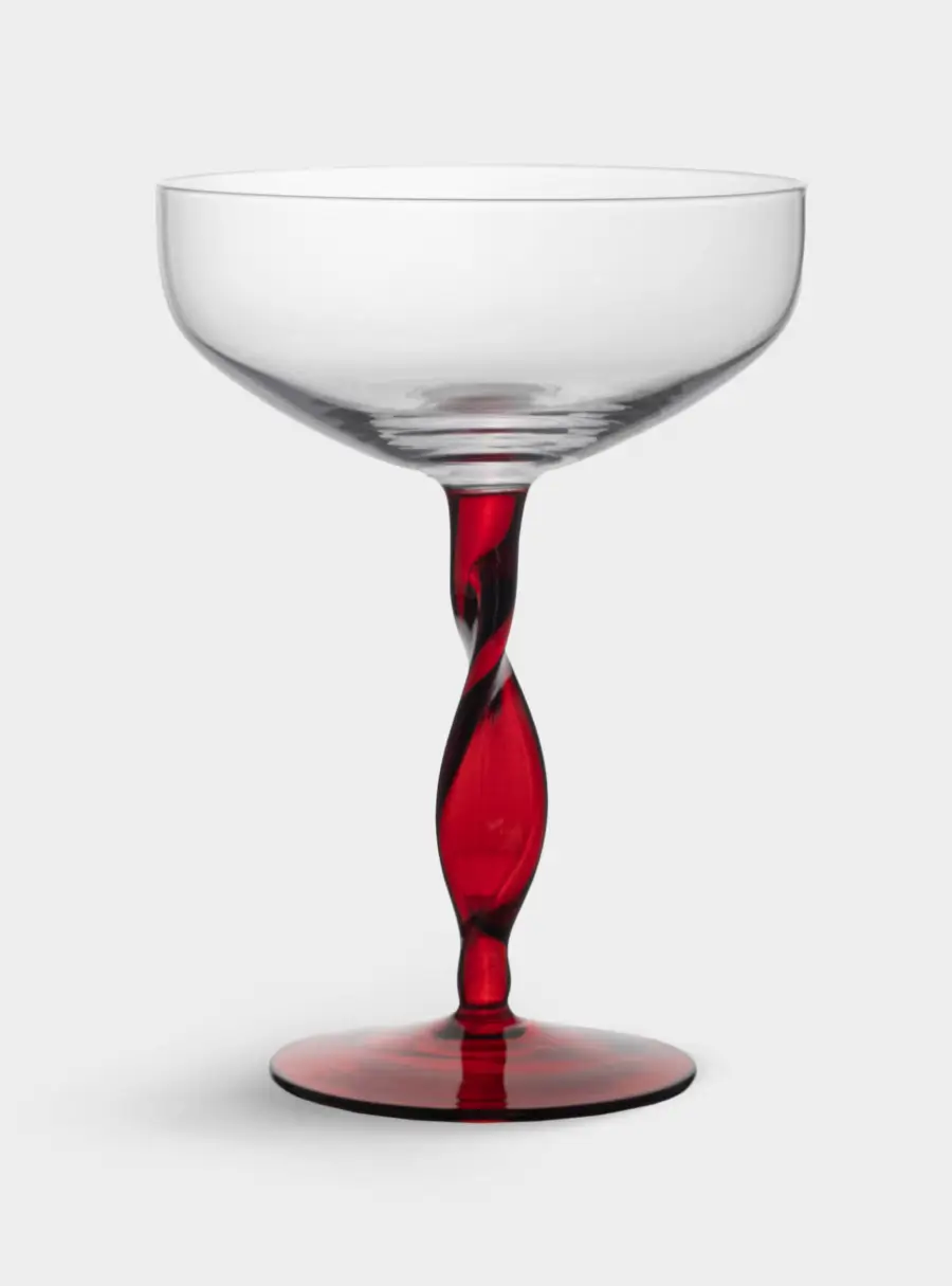 Бокал-креманка для шампанского, 370 мл, 2 шт, стекло, красная ножка, Villalago ,image-1