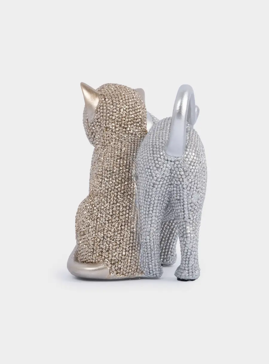 Статуэтка, 16 см, полирезин, золотистая-серебристая, Влюбленные коты, Amulet, image-2