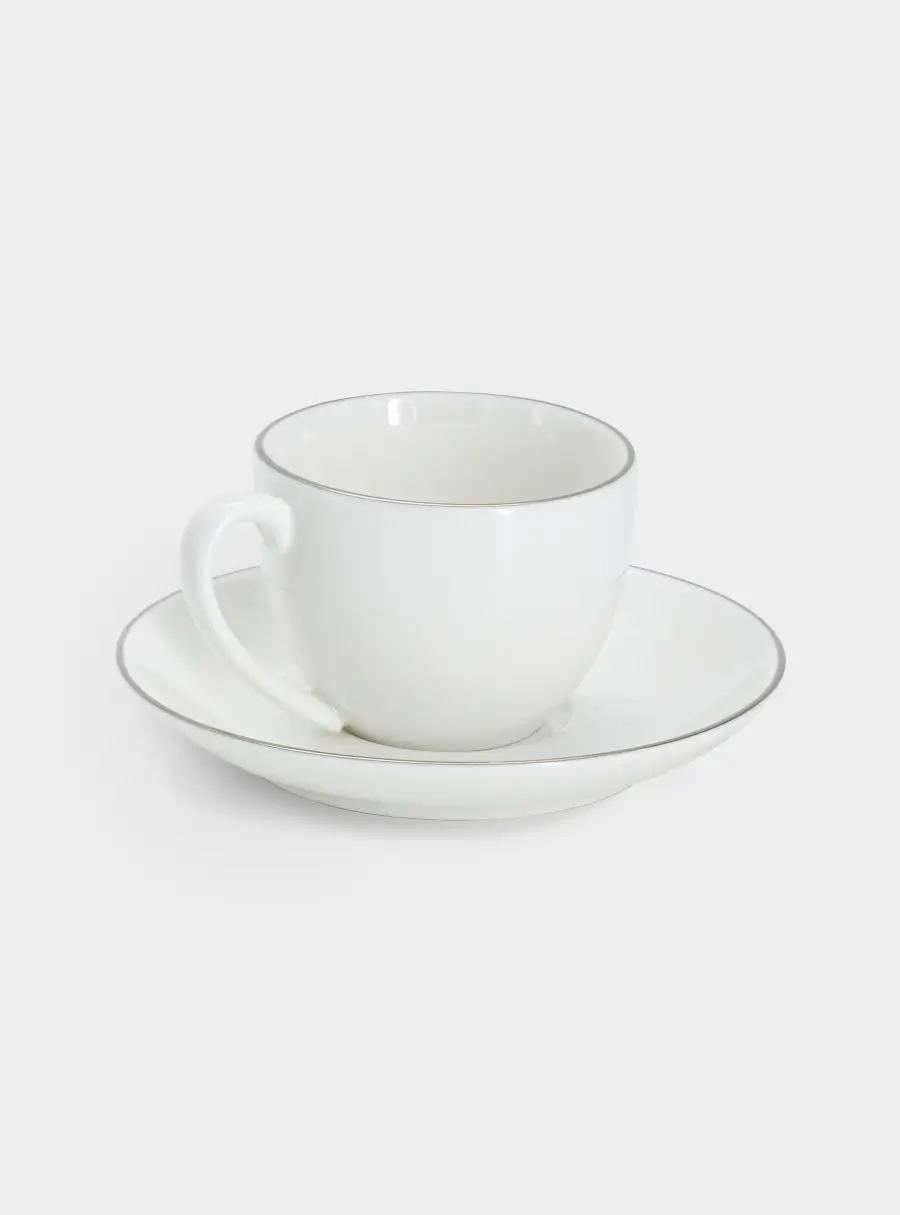 Пара кофейная, 1 перс, 2 пр, 90 мл, фарфор P, белая, с серебристым кантом, White Platinum, image-1