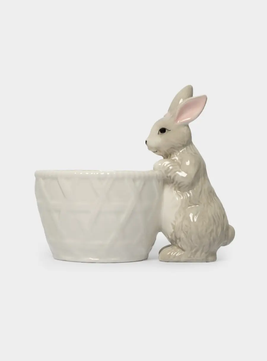 Конфетница, 12х16 см, керамика, молочно-серая, Кролик с корзинкой, Brown Rabbit, image-5