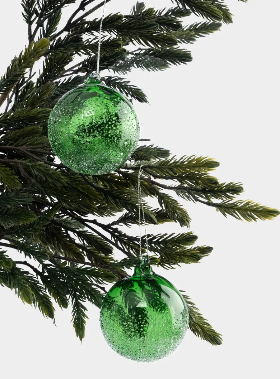 Игрушка елочная, 2 шт, 8 см, стекло, зеленая, Шар с изморозью, New year, image-2