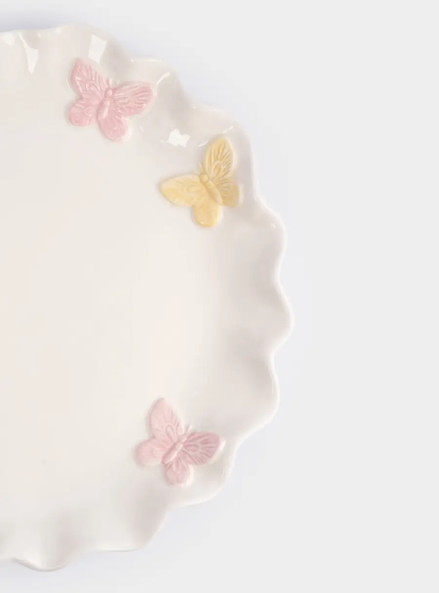 Блюдо, 24 см, керамика, молочное, Бабочки, Butterfly, image-4