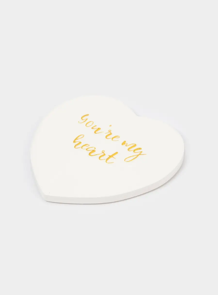 Подставка под кружку, 13х9 см, керамика/пробка, сердце, белая, Надпись ,image-1