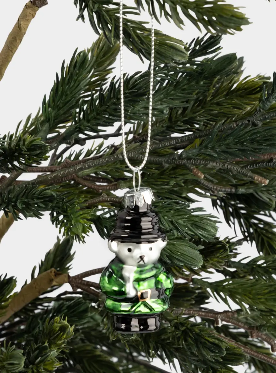 Игрушка елочная, 4 см, стекло, зеленая, Мишка, New year ,image-3