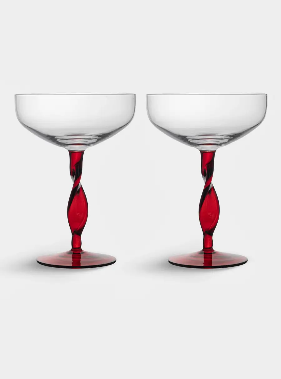 Бокал-креманка для шампанского, 370 мл, 2 шт, стекло, красная ножка, Villalago ,image-0