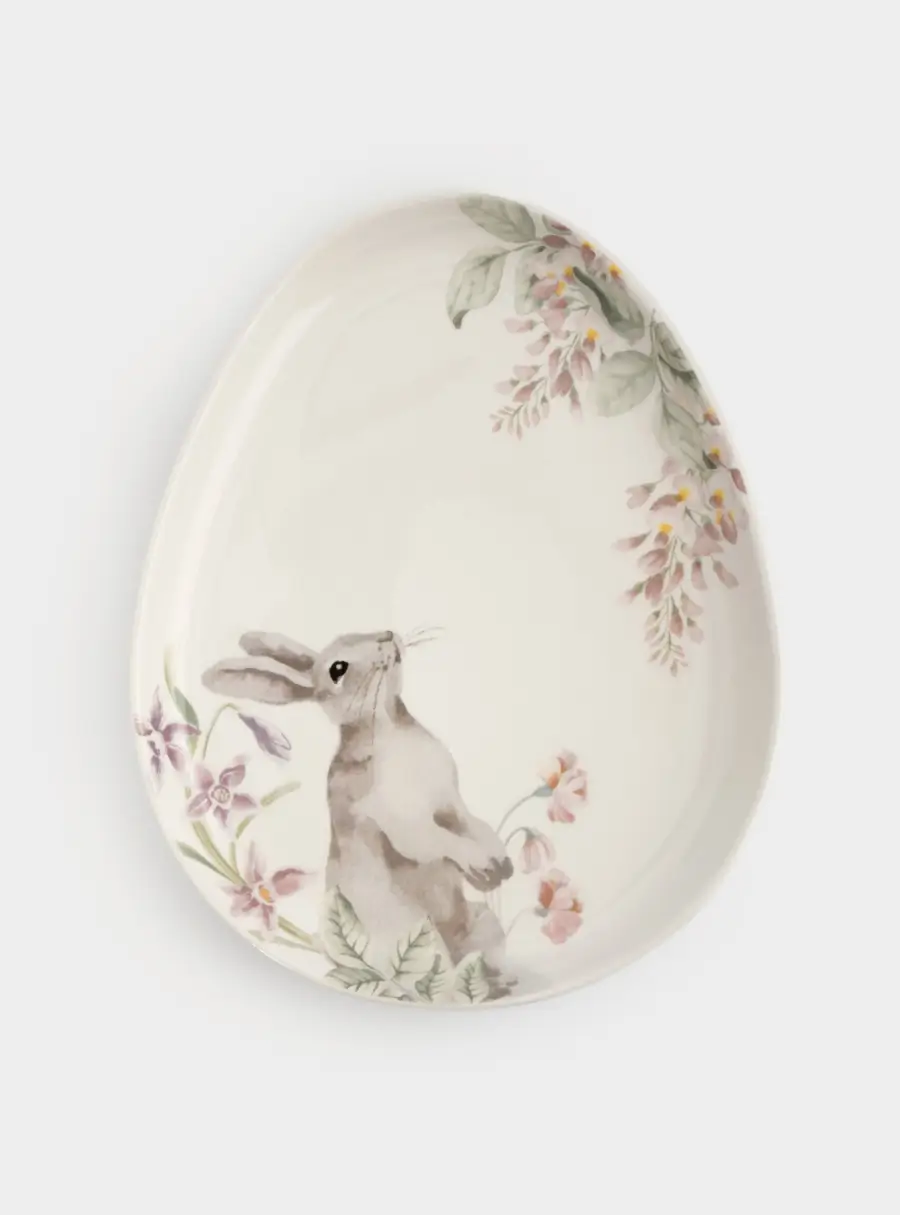 Блюдо, 25х20 см, керамика, овальное, белое, Кролик с цветами, Flower Rabbit ,image-0