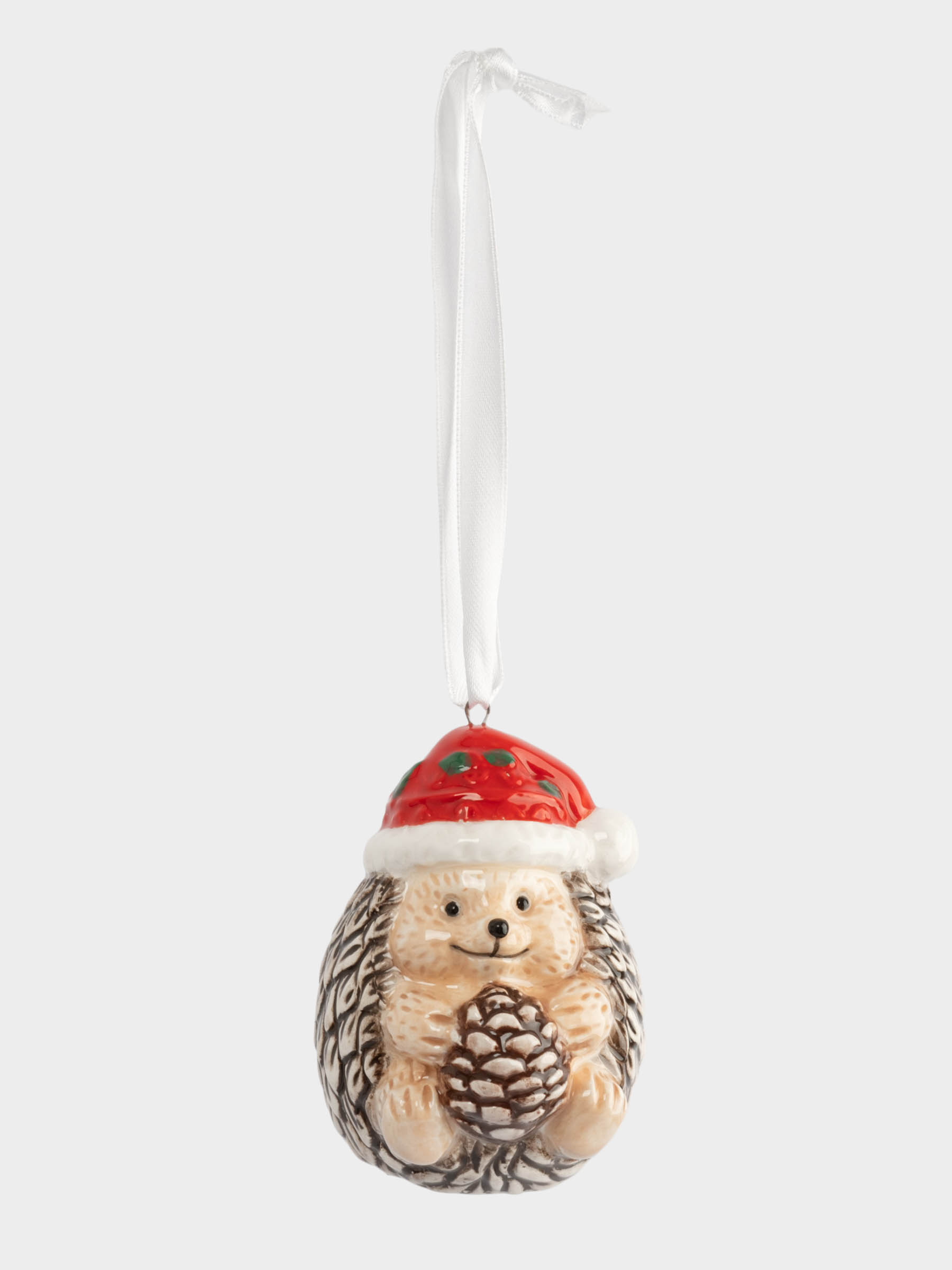Игрушка елочная, 8 см, керамика, коричневая, Еж с шишкой, New year, image-1