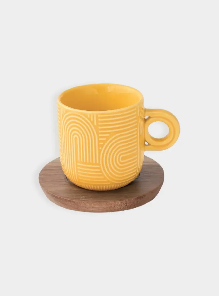 Набор чашек, 2 шт, 0.25 л, красный, жёлтый, на подставке, акация,  Радуга ,image-1