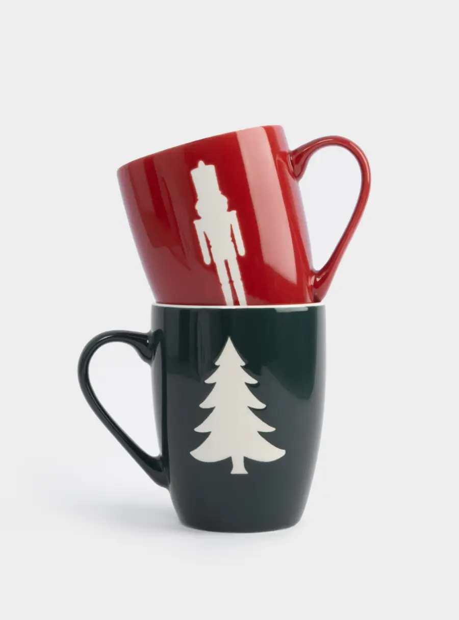 Кружка, 380 мл, 2 шт, фарфор N, зеленая/бордовая, Елка/Щелкунчик, New year ,image-0