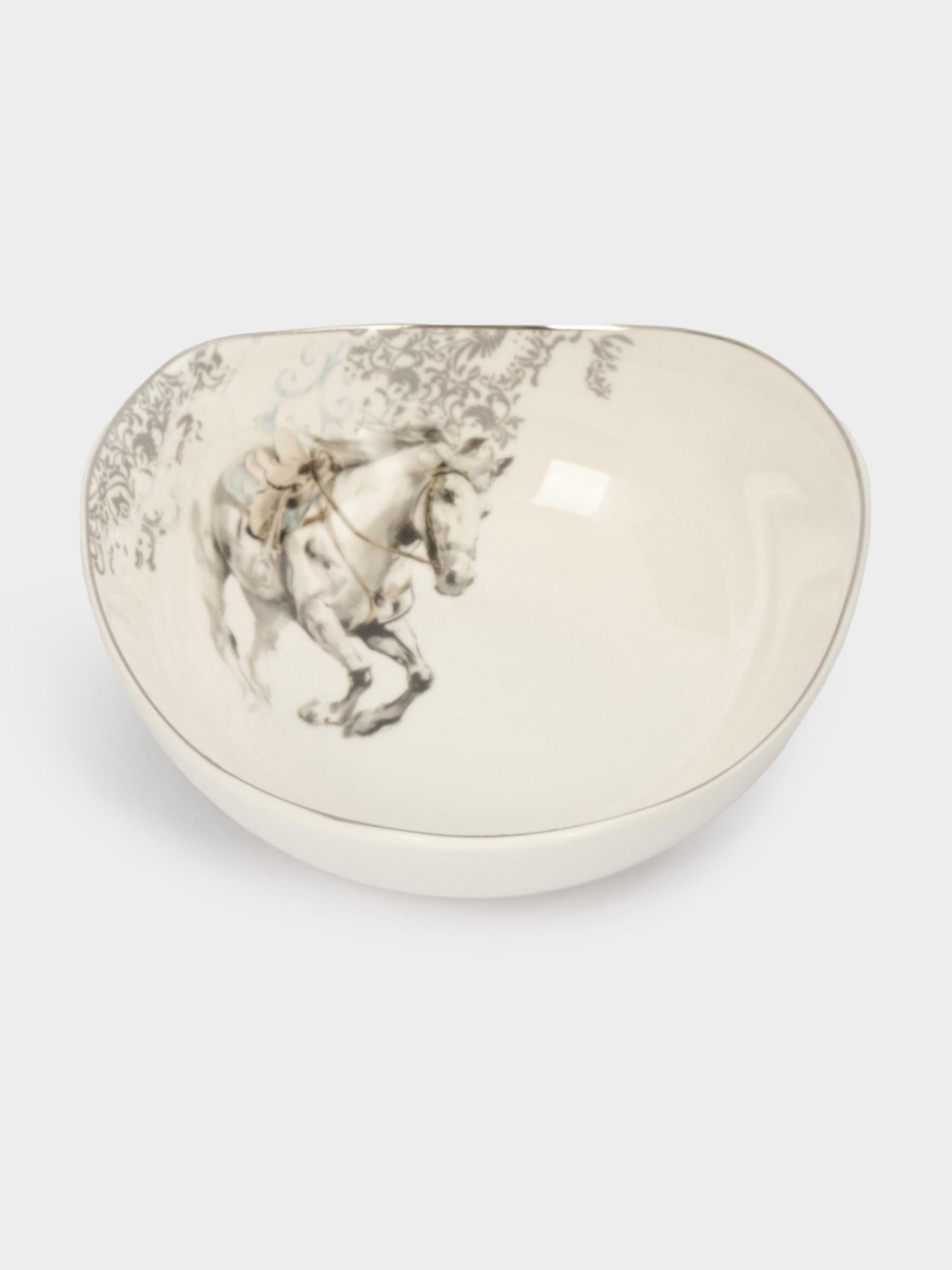 Пиала, 14х5 см, фарфор N, белая, с серебристым кантом, Конь, White horse, image-1