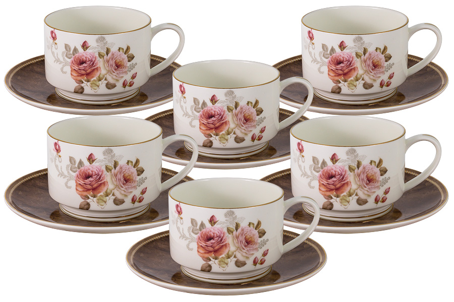 Чайный набор Английская роза, 6 чашек 0,2 л,  6 блюдец
