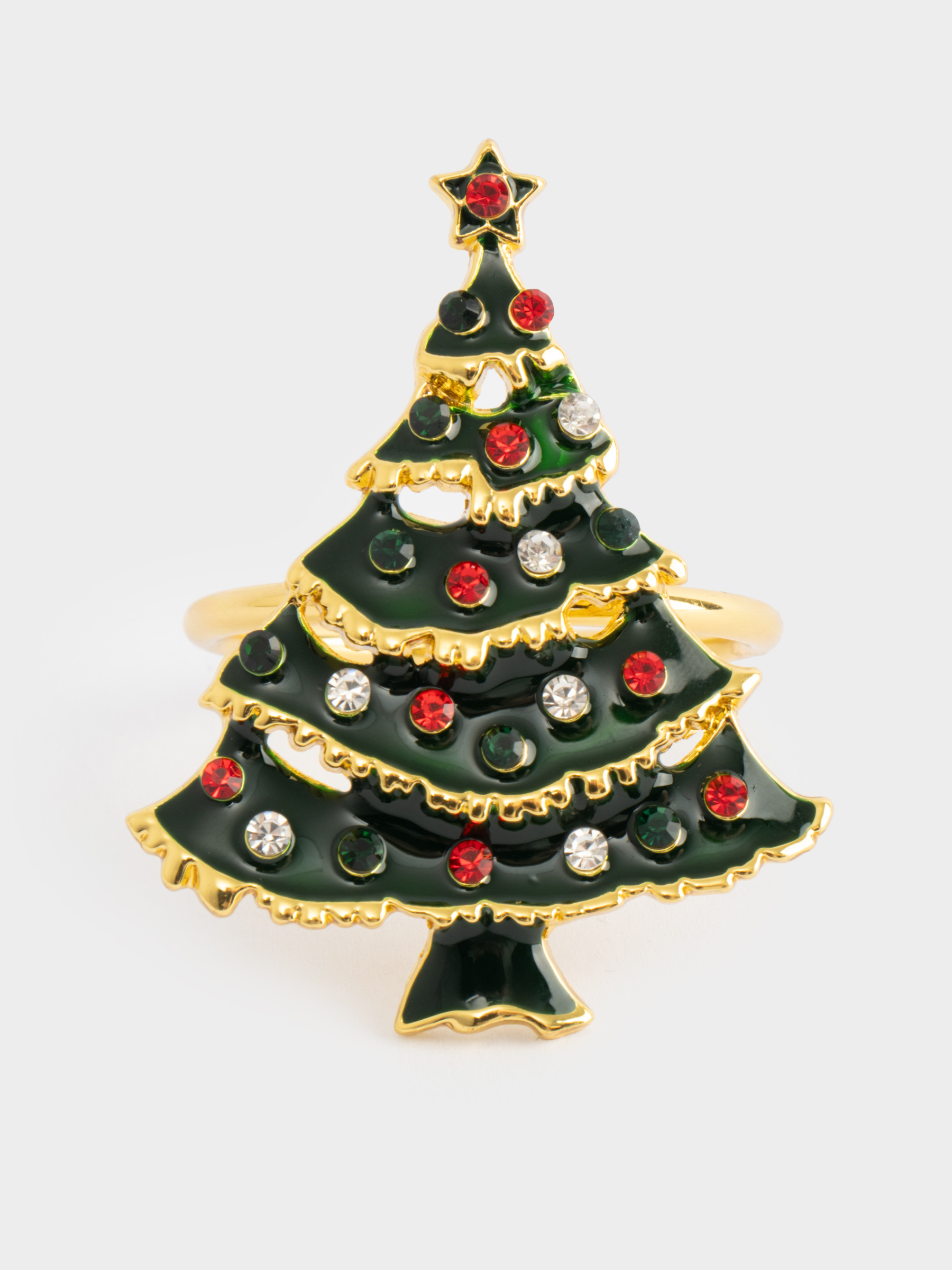 Кольцо для салфеток, 6 см, металл/стразы, золотистое, Новогодняя ель, New year, image-3