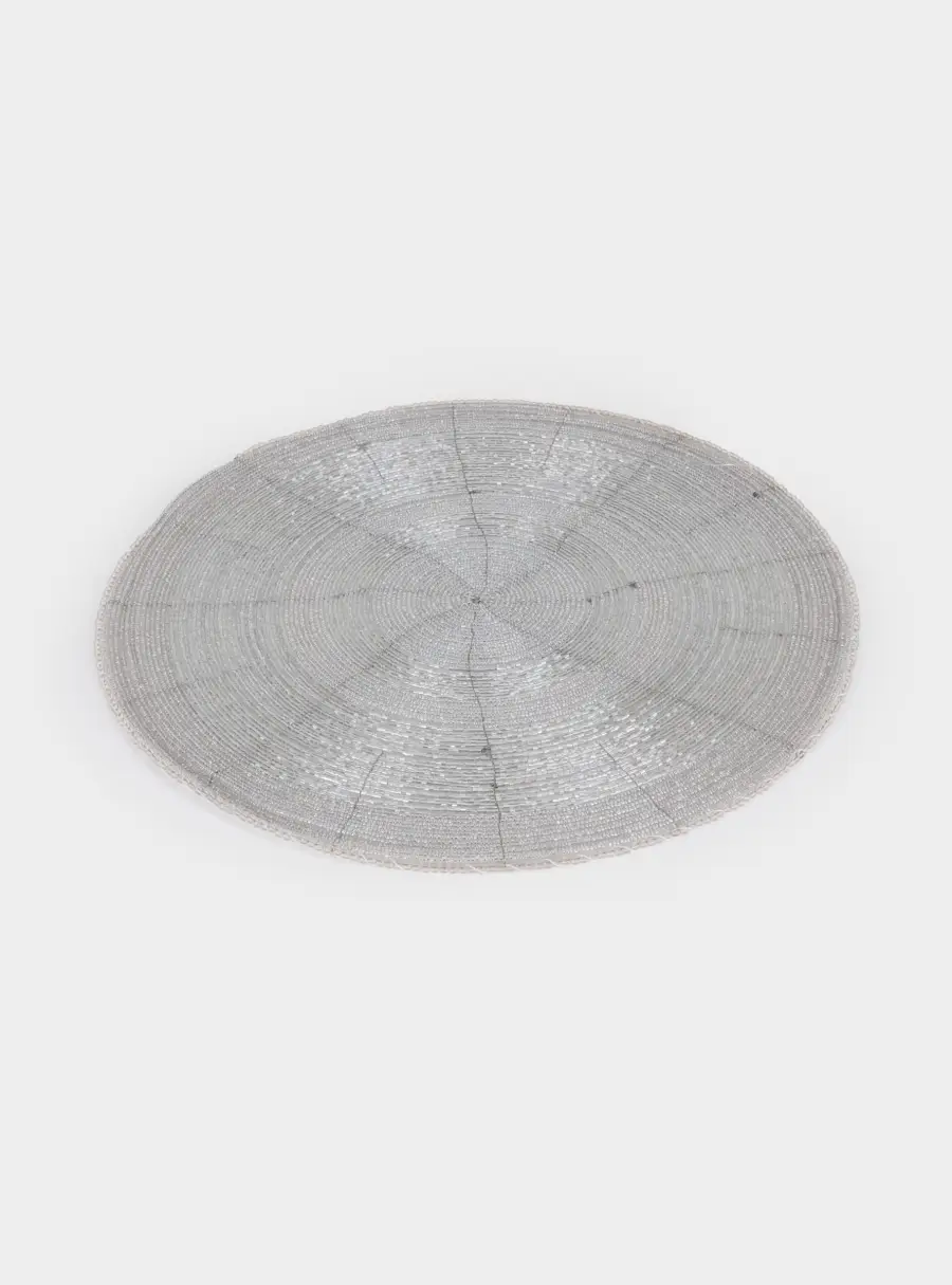 Салфетка под приборы, 36 см, бисер, круглая, серебристая, Bijou ,image-1