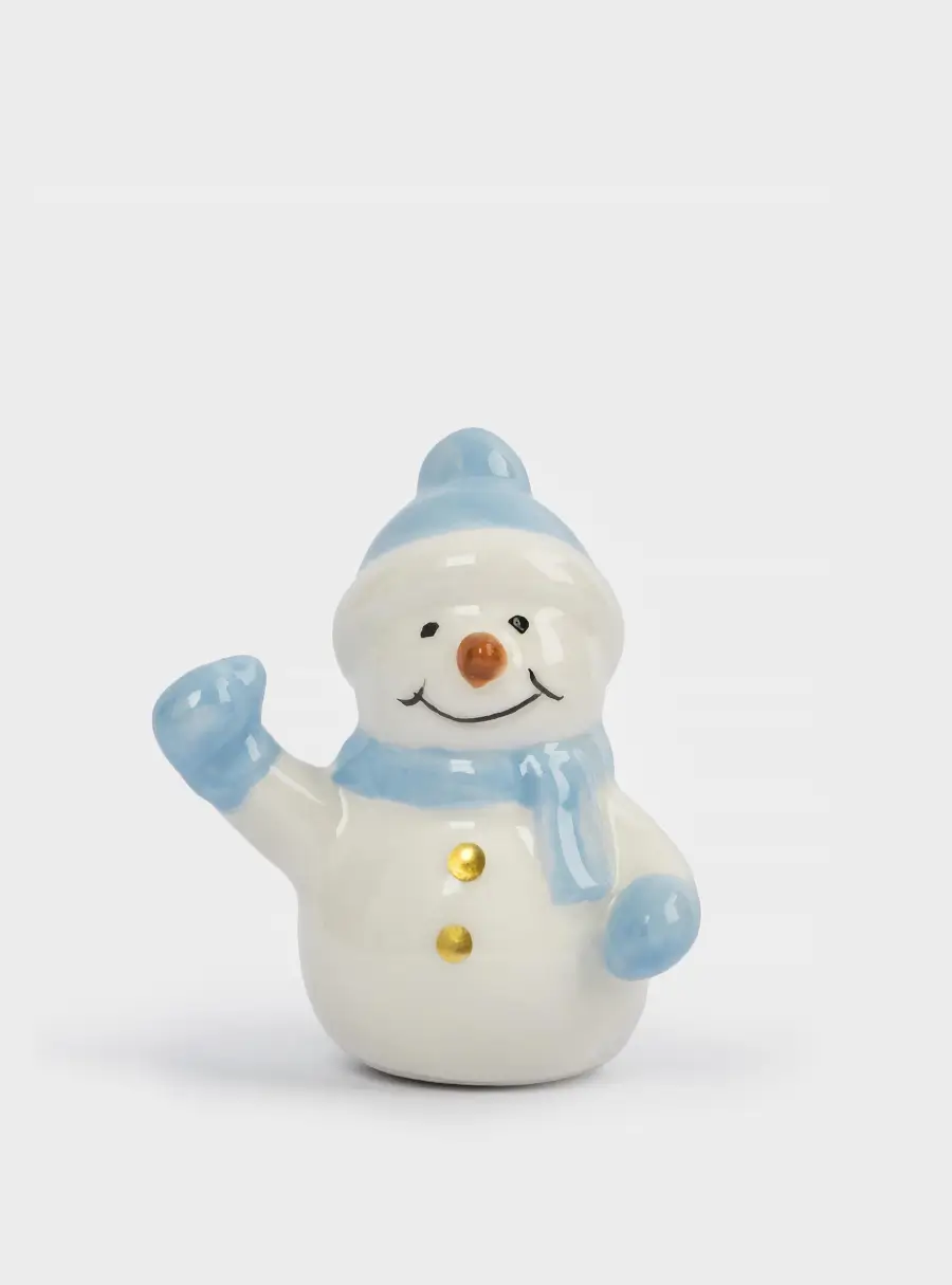 Статуэтка, 6 см, керамика, бело-голубая, Снеговик в шапке и шарфе, Snowman