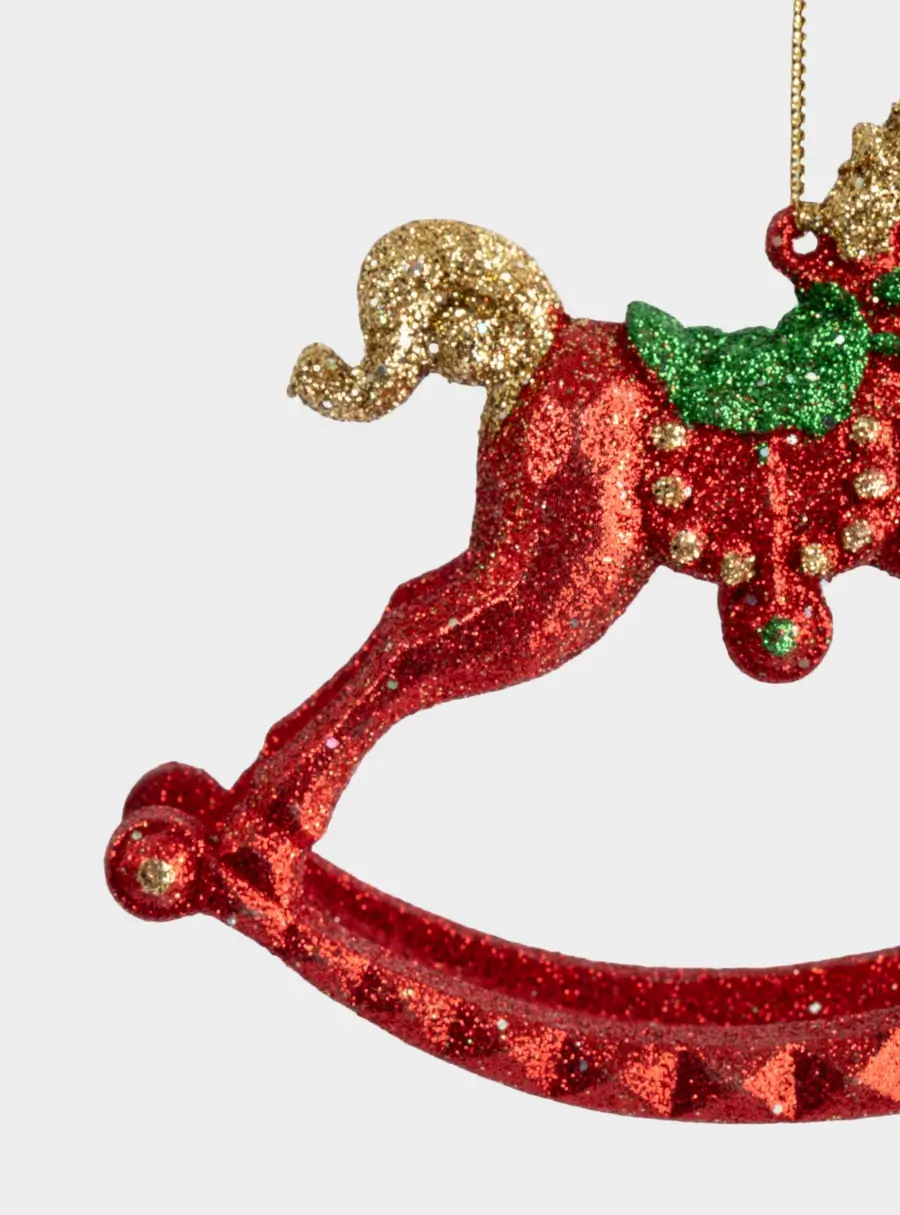 Игрушка елочная, 12х10 см, пластик, красная, Лошадка-качалка, New year, image-3