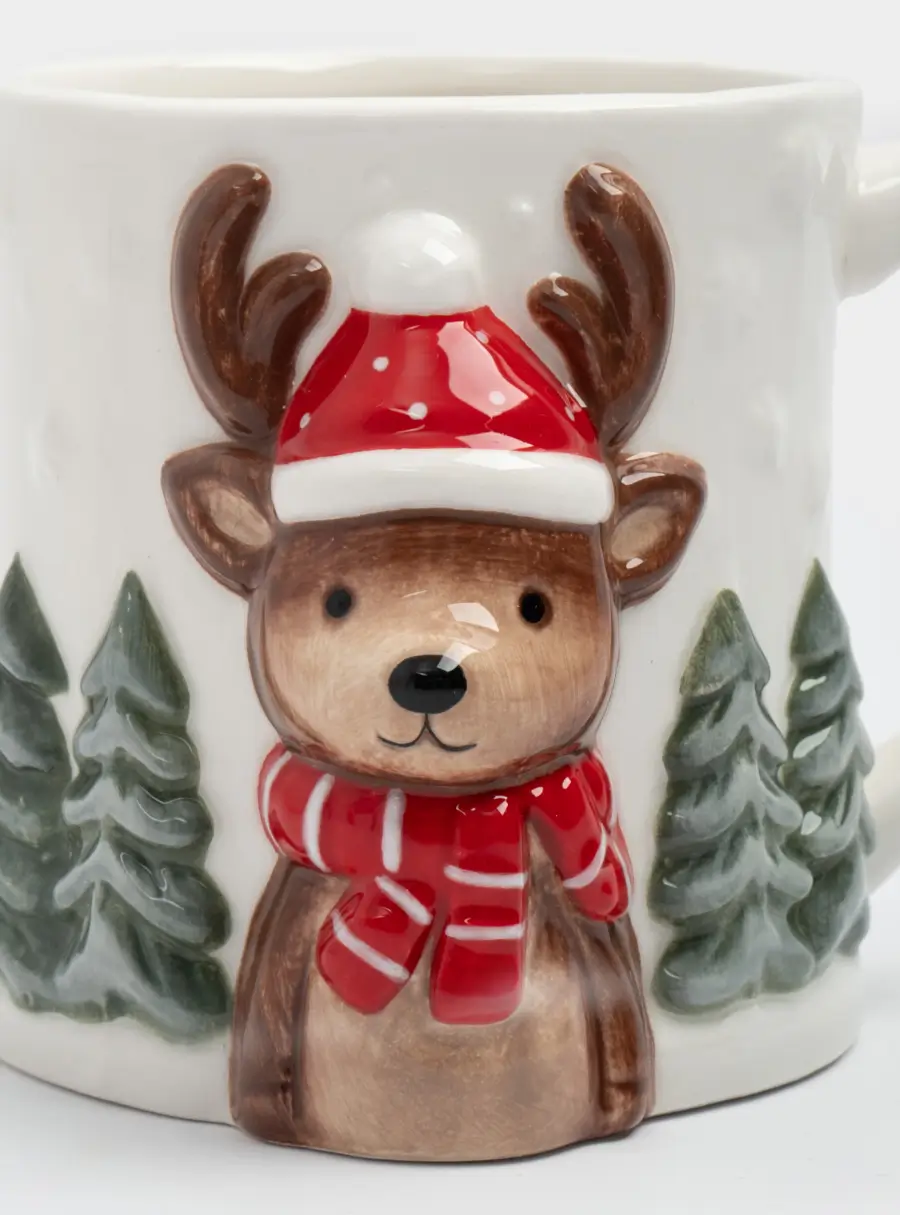 Кружка, 400 мл, керамика D, молочная, Олень в шапке и шарфе, Winter Forest ,image-2