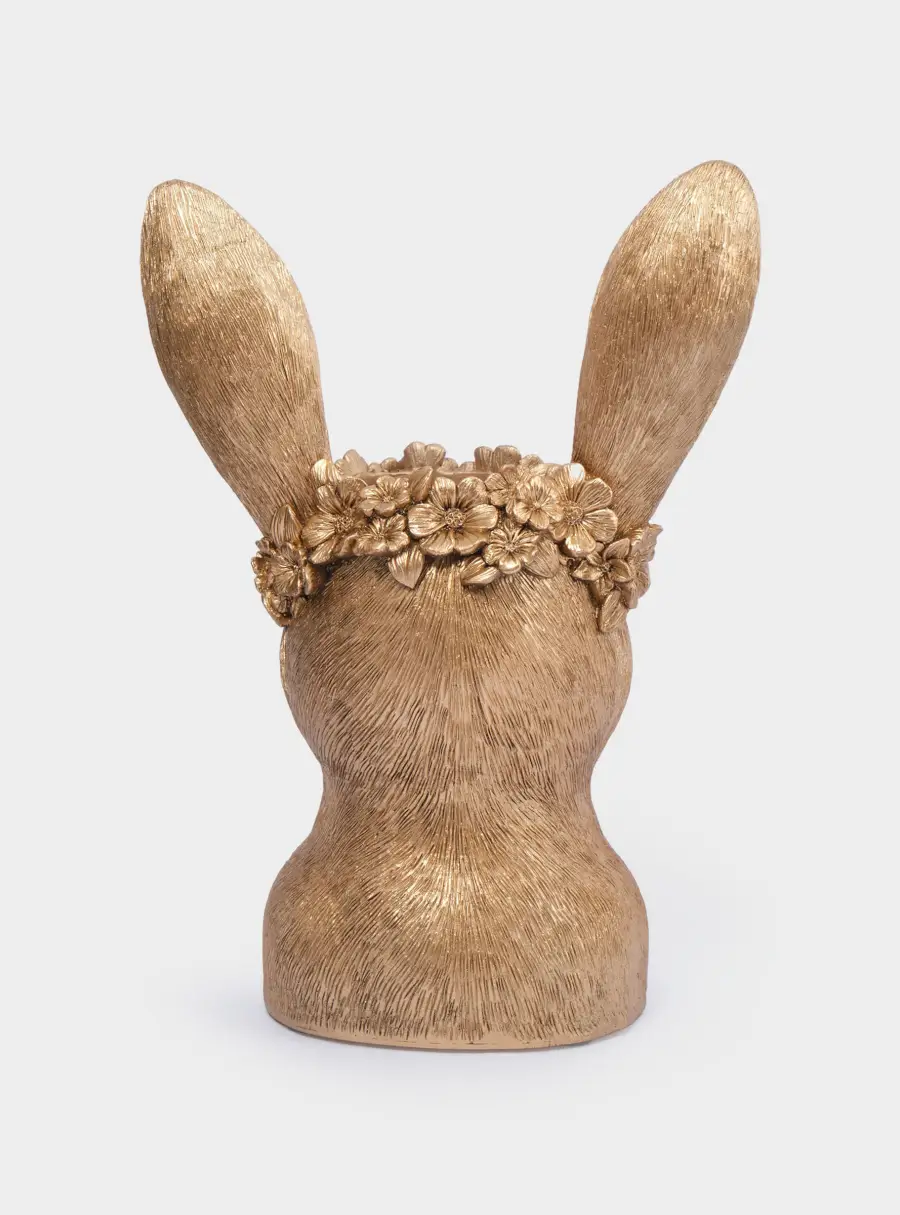 Ваза декоративная, 31 см, полирезин, золотистая, Кролик в венке, Rabbit ,image-2