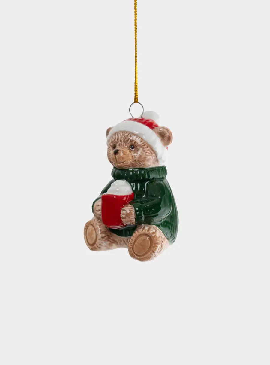 Игрушка елочная, 6 см, керамика D, Мишка с какао, New Year ,image-2