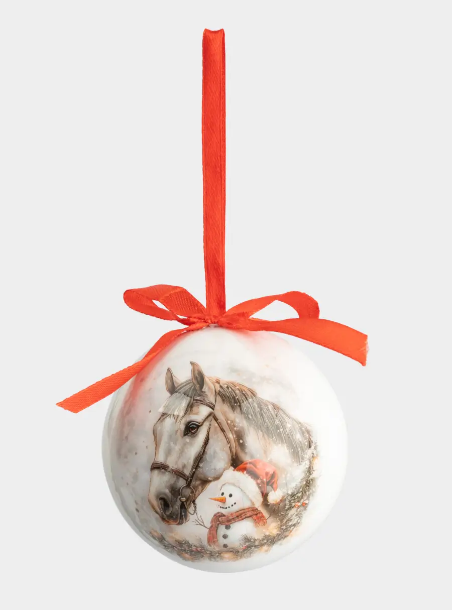 Игрушка елочная, 7 см, пенопласт, шар, Конь и снеговик, New year ,image-1