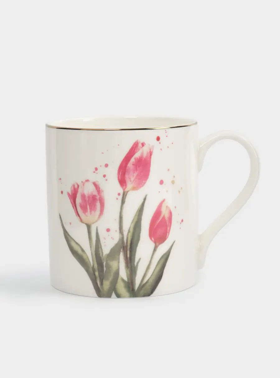 Кружка, 380 мл, фарфор F, белая, с золотистым кантом, Тюльпаны, Giardino ,image-0