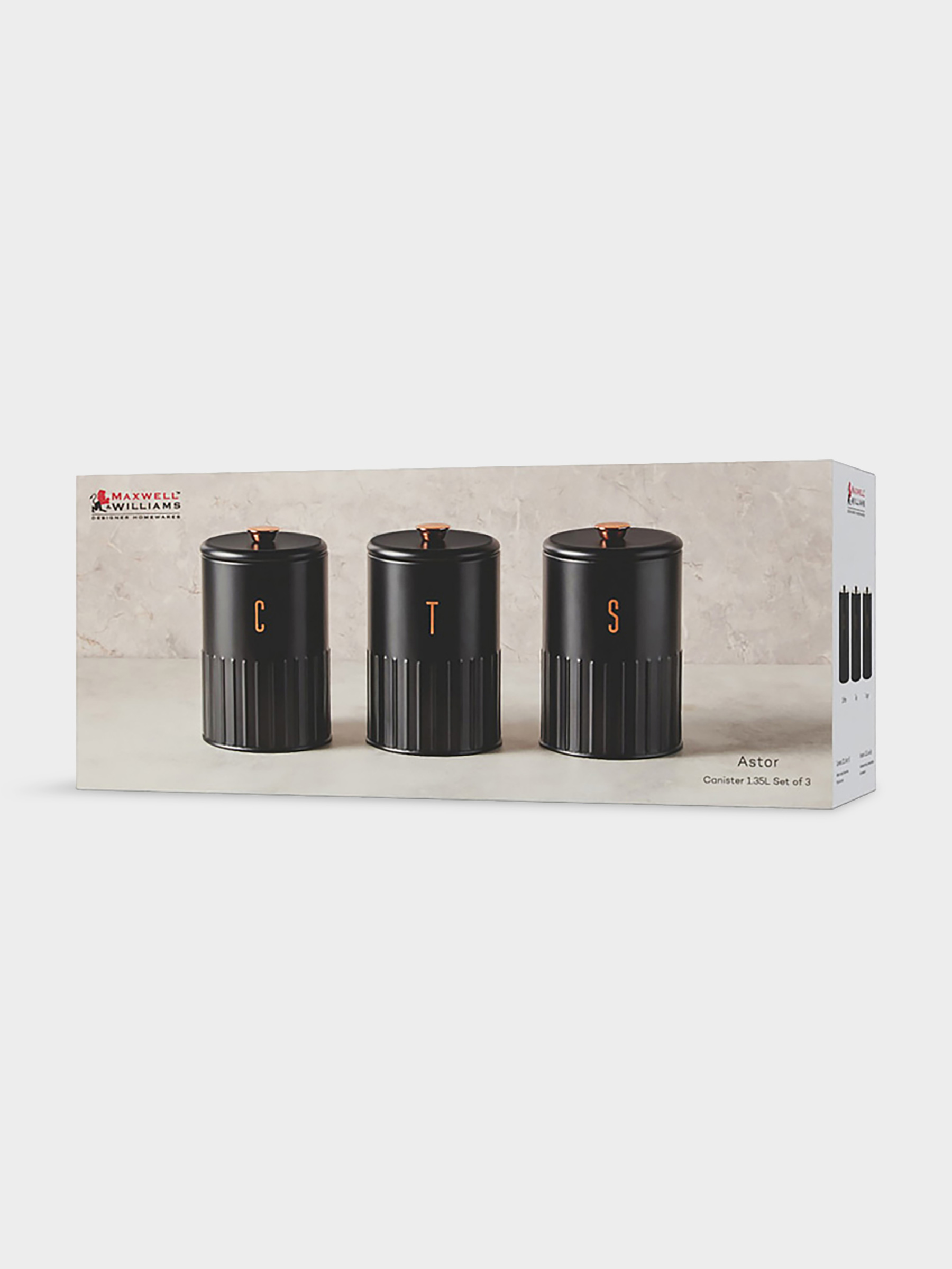 Набор банок для сыпучих продуктов, 3 пр, 1.35 л, h17 см, чёрные, Astor, image-3