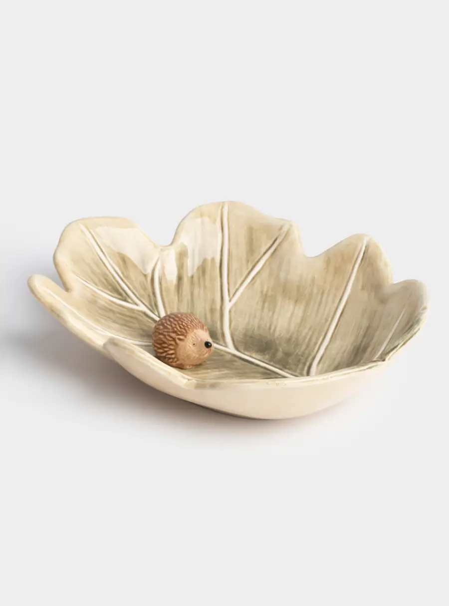 Блюдо, 20х17 см, керамика, зеленое, Еж на листе, Autumn forest, image-0