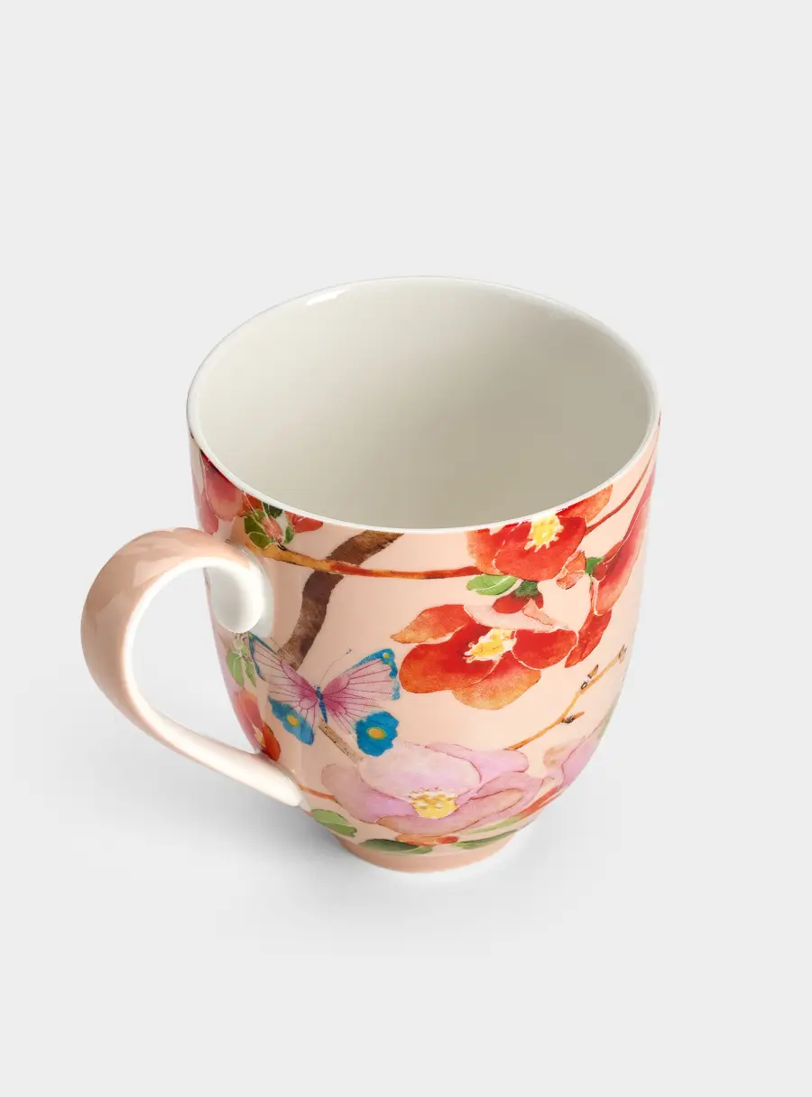 Кружка, 400 мл, с подставкой, Камелии на розовом ,image-2
