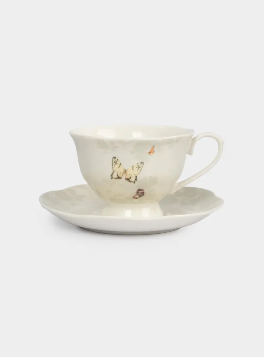 Пара чайная, 2 перс, 4 пр, 210 мл, фарфор N, бежевая, Бабочки, Butterfly garden ,image-3
