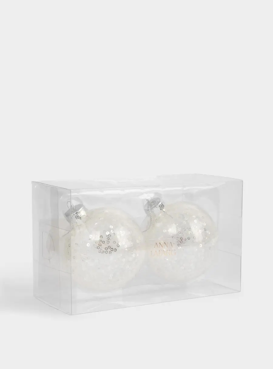 Игрушка елочная, 8 см, 2 шт, стекло/пайетки, серебристая, Шар с узором, New year, image-4