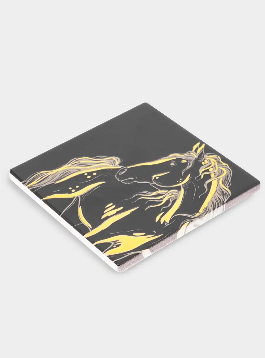 Подставка под кружку, 11х11 см, керамика/пробка, квадратная, черная, Лошадь, Horse ,image-1