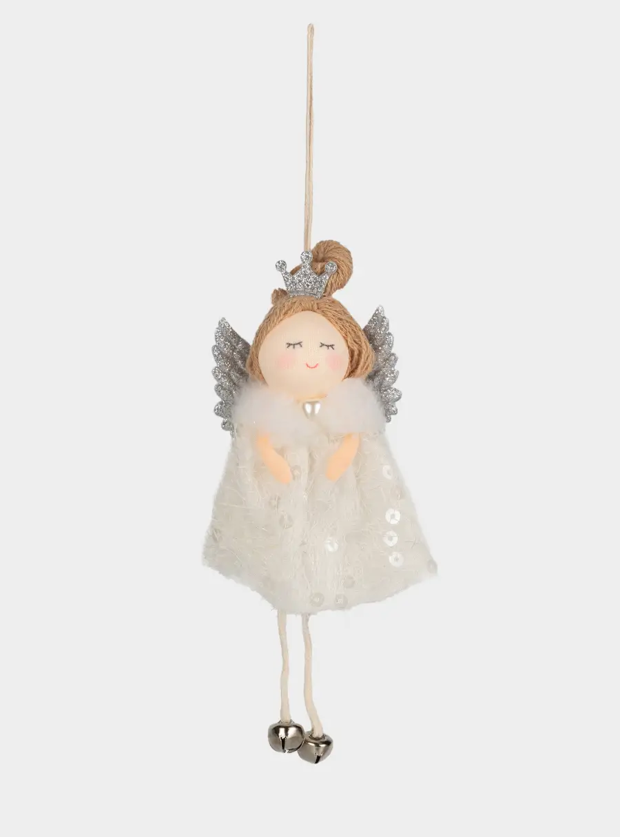 Игрушка елочная, 16 см, пенопласт/полиэстер, серебристая, Ангел, New year ,image-1