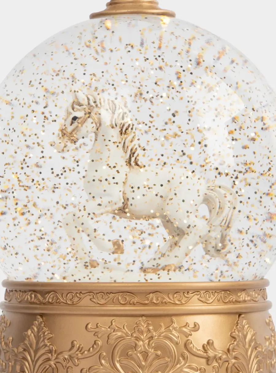 Снежный фонарь, 18 см, с подсветкой, пластик, золотистый, Лошадь в шаре, Horse ,image-4