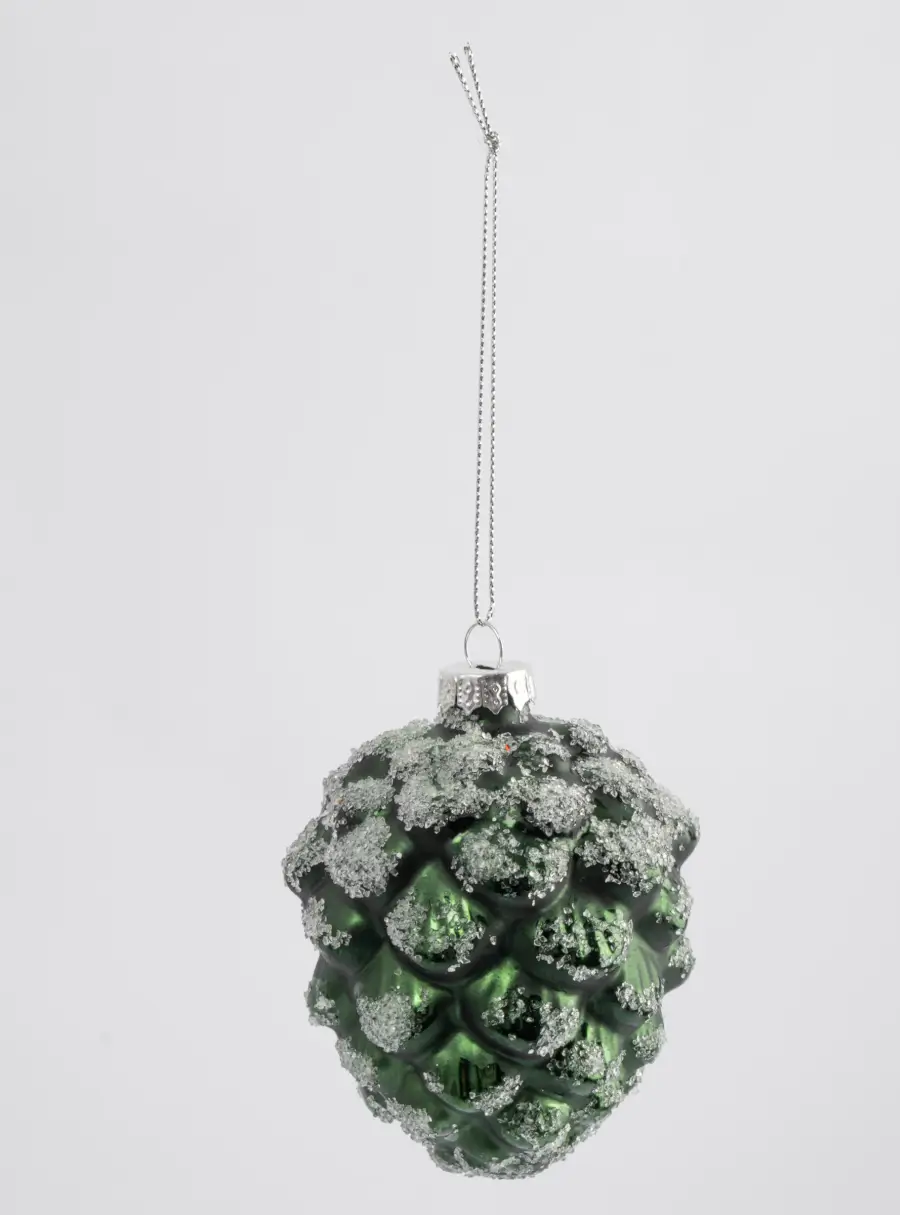 Игрушка елочная, 10 см, стекло, зеленая, Шишка, New year, image-1