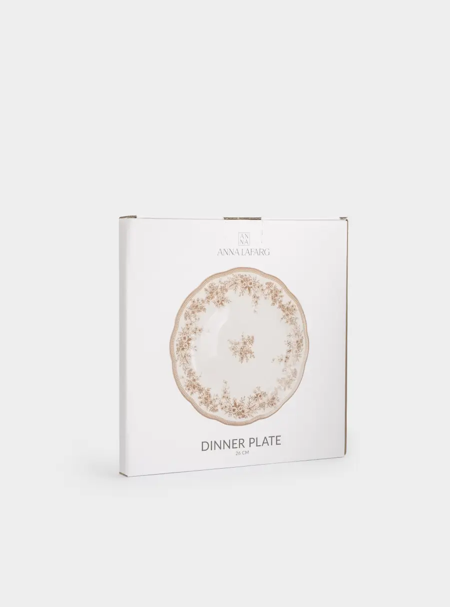 Тарелка обеденная, 26 см, фарфор P, белая, Коричневые цветы, Burgundy, image-5