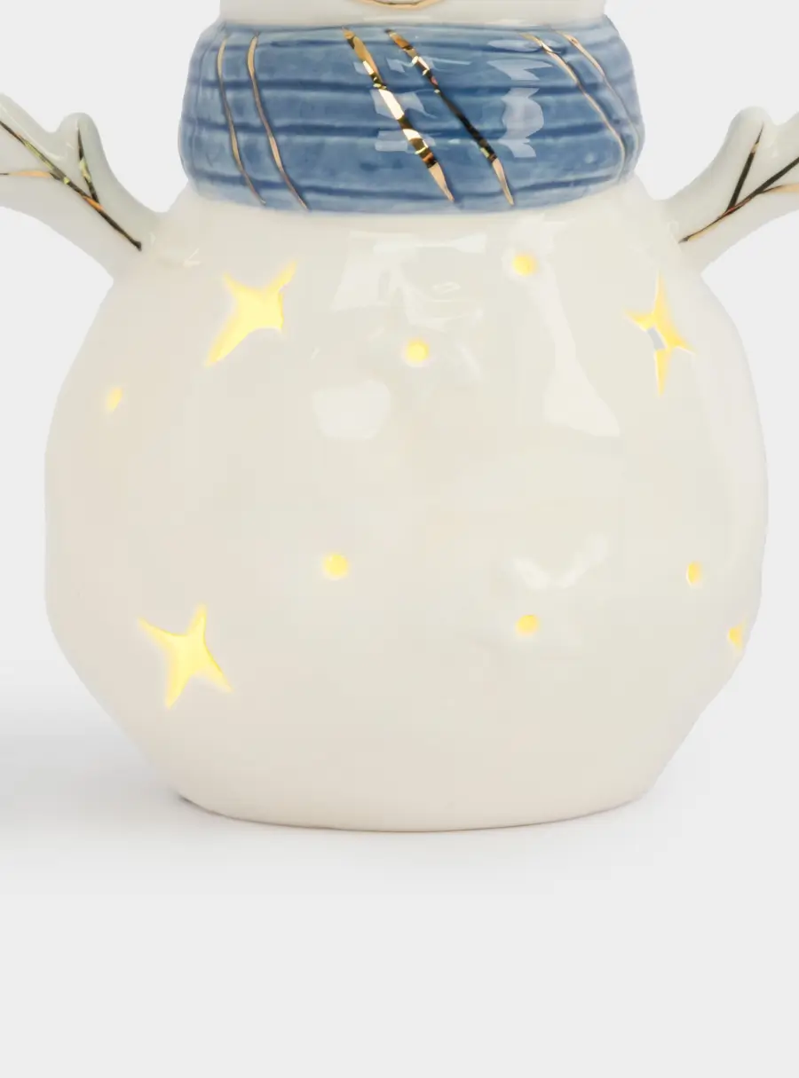 Статуэтка с подсветкой, 15 см, фарфор P, бело-голубая, Снеговик, Snowfall ,image-1