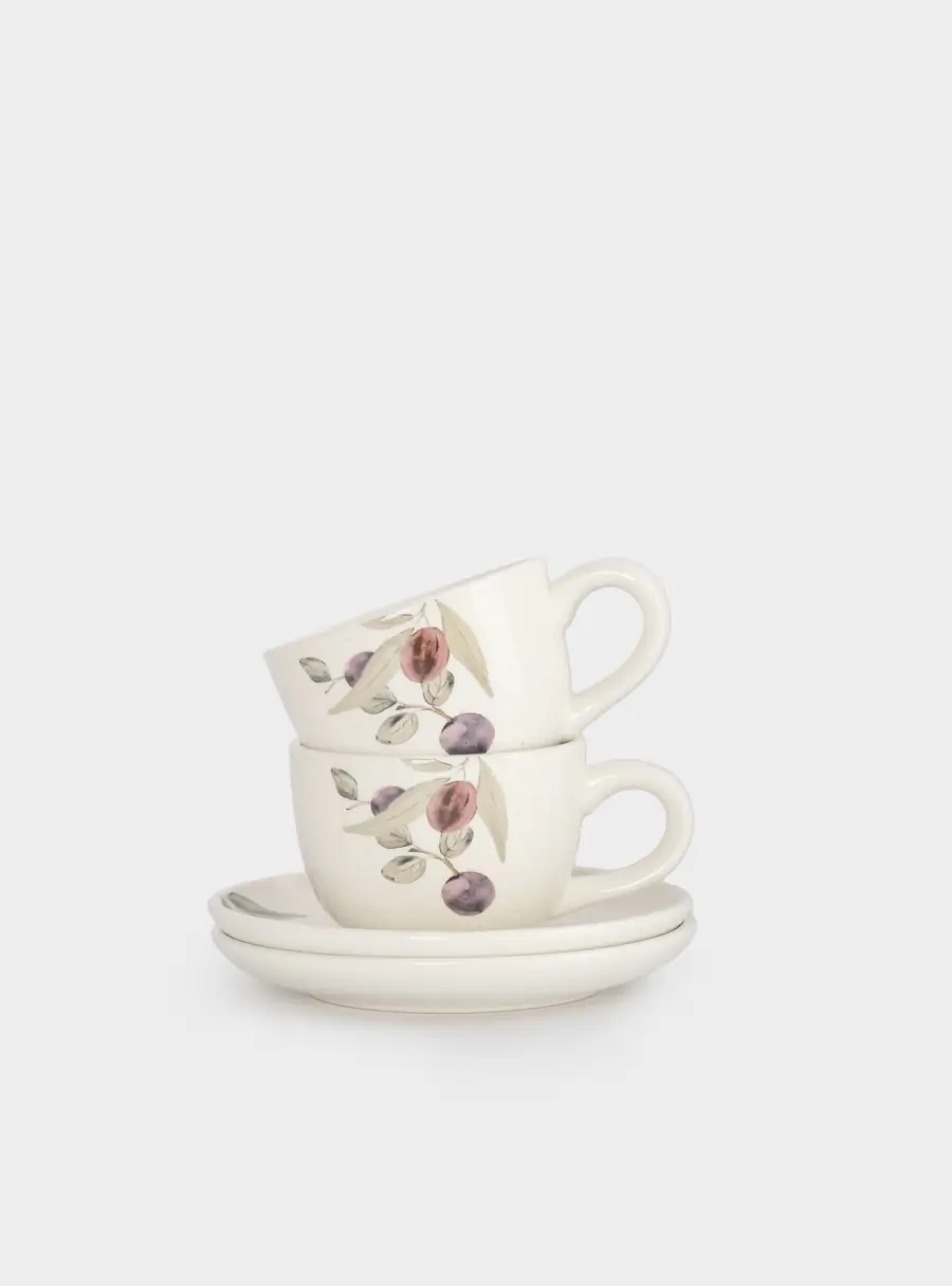 Пара чайная, 220 мл, 2 перс, 4 пр, керамика, белая, Сливы, Plum Orchard ,image-0