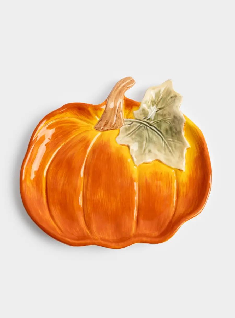 Блюдо, 22 см, керамика, оранжево-зеленое, Тыква, Bright pumpkin ,image-1