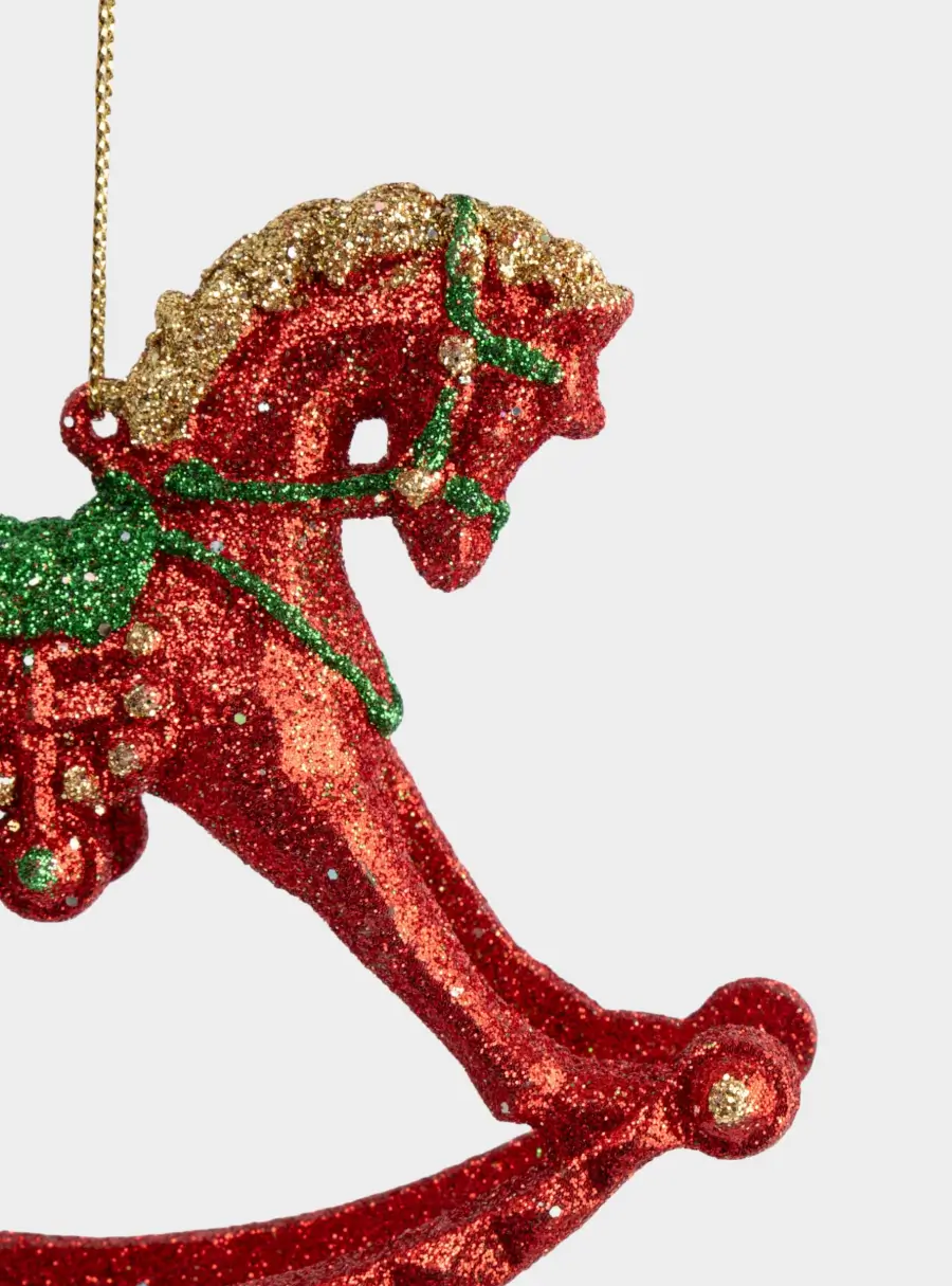Игрушка елочная, 12х10 см, пластик, красная, Лошадка-качалка, New year, image-2