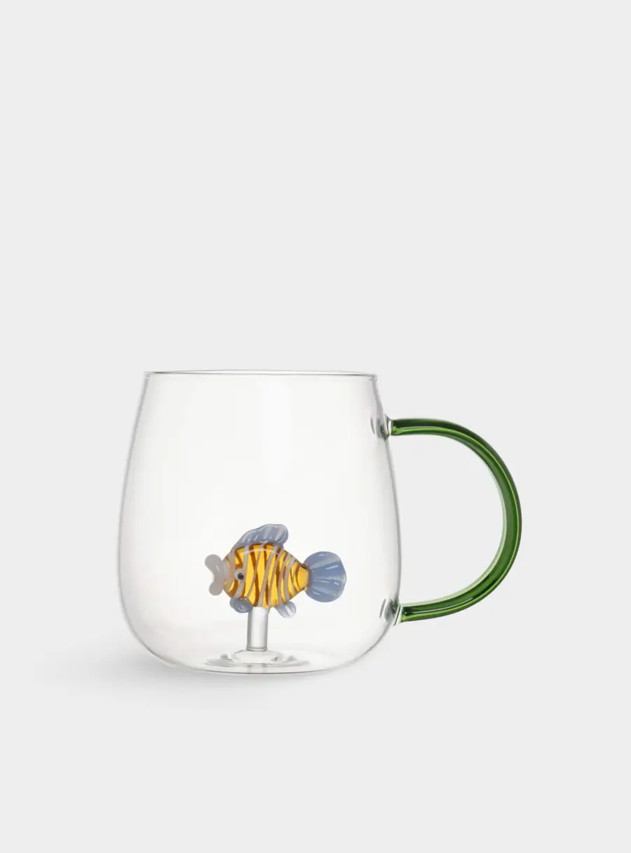 Кружка, 400 мл, стекло Б, зеленая ручка, Рыбка, Sea world ,image-2