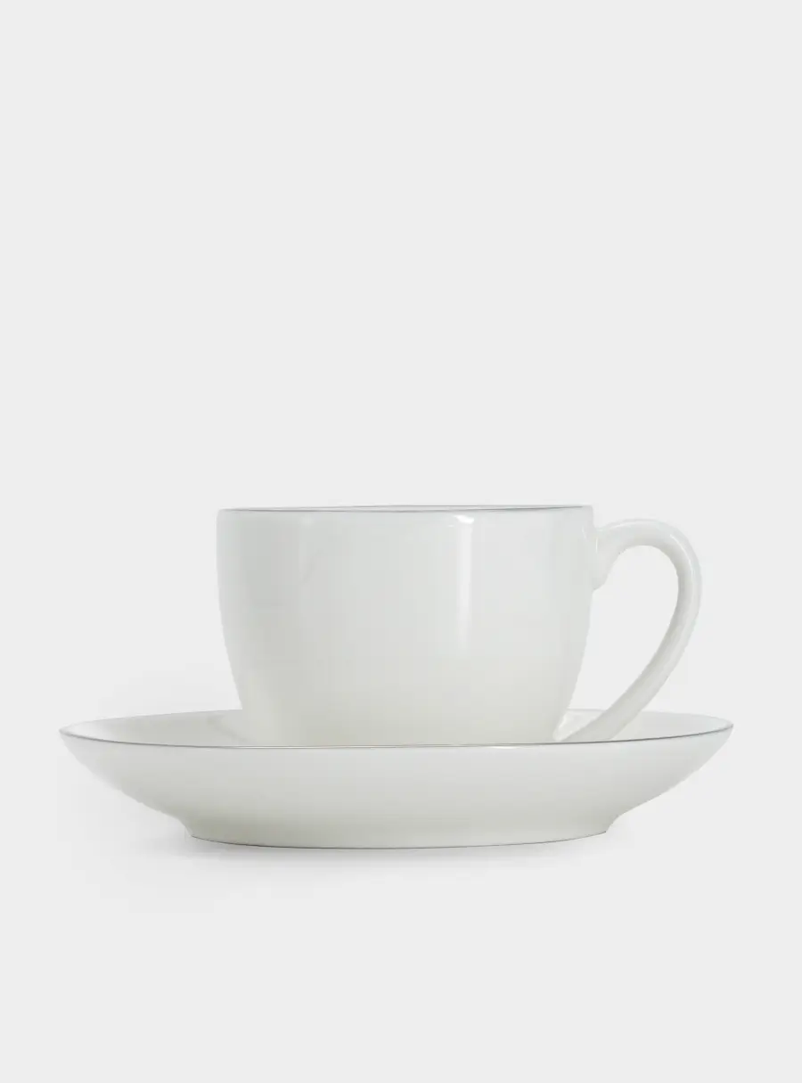 Пара кофейная, 1 перс, 2 пр, 90 мл, фарфор P, белая, с серебристым кантом, White Platinum, image-5