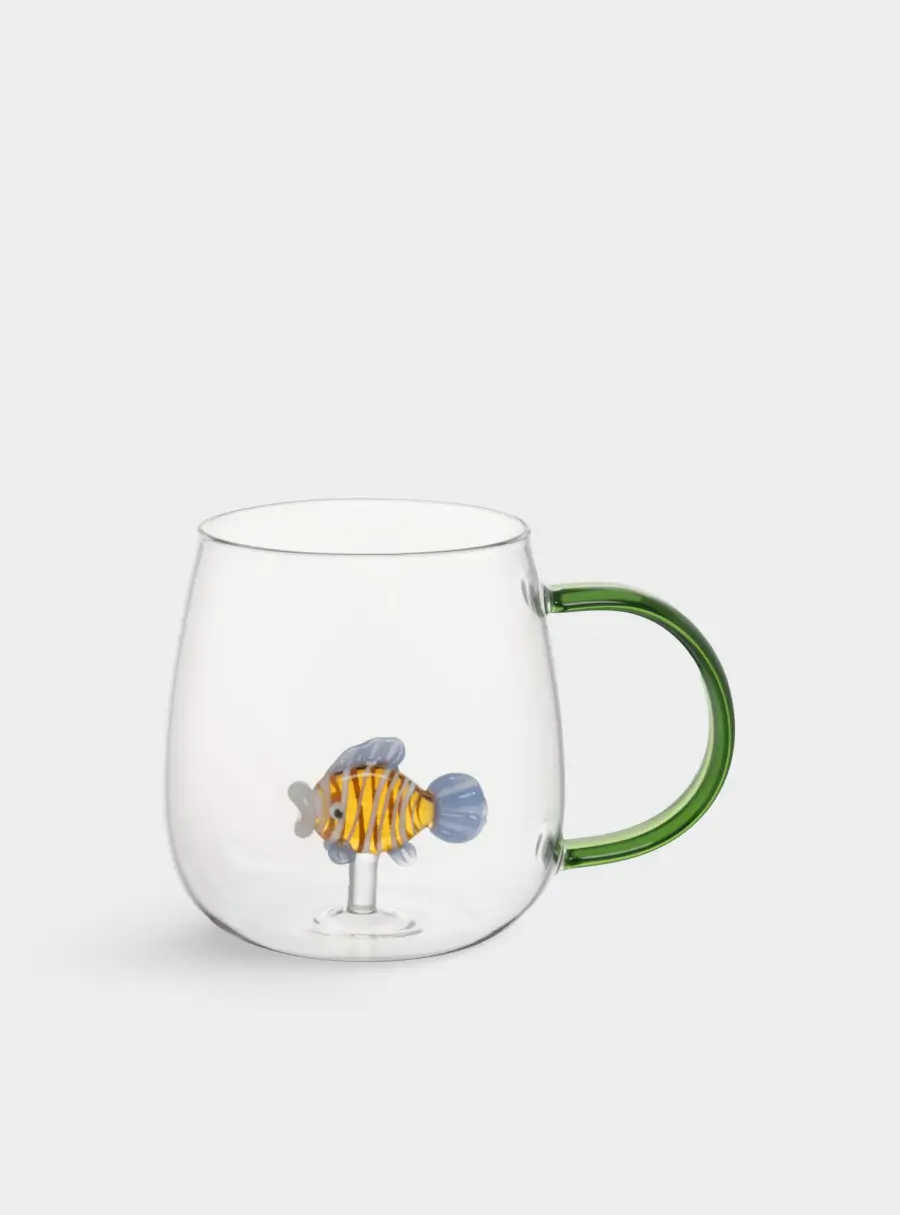 Кружка, 400 мл, стекло Б, зеленая ручка, Рыбка, Sea world ,image-1