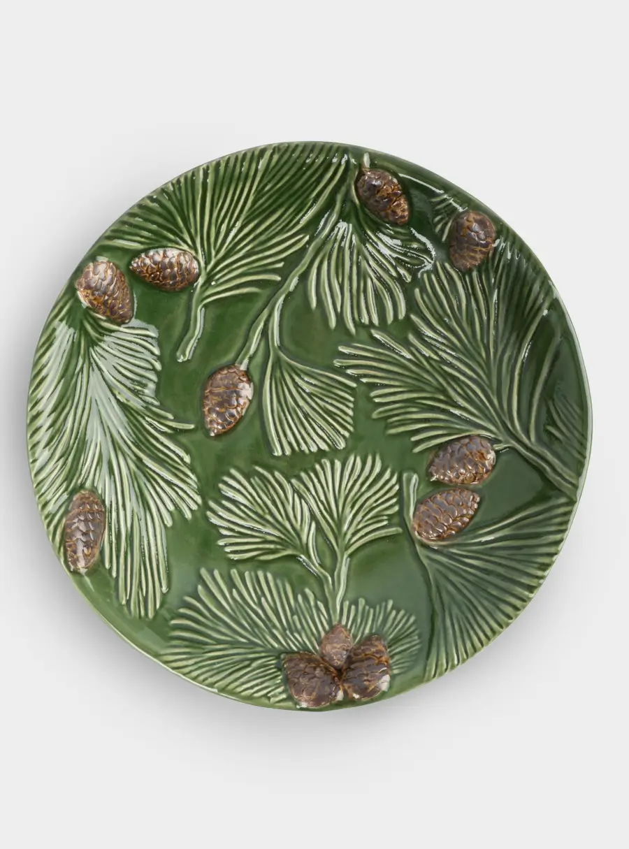 Блюдо глубокое, 26х5 см, керамика, зеленое, Шишки на еловой ветке, Fir branch ,image-1