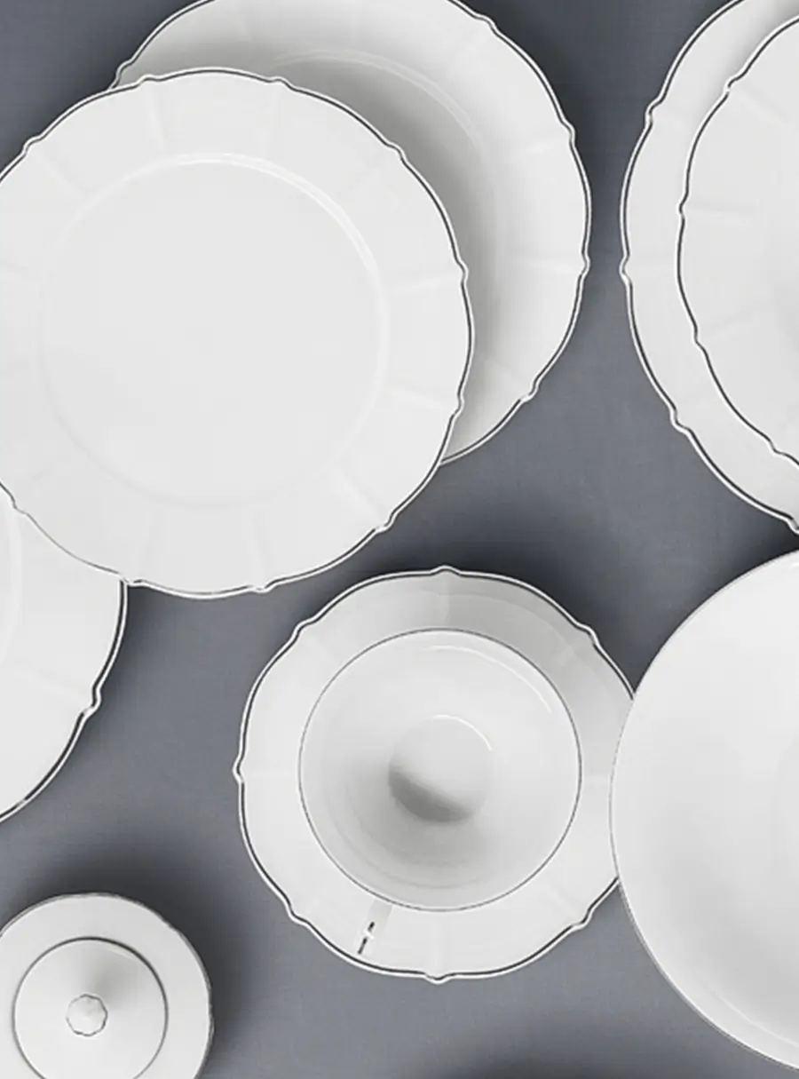 Сервиз обеденный, 6 перс, 21 пр, фарфор F, белый, с серебристым кантом, Lotus silver, image-6